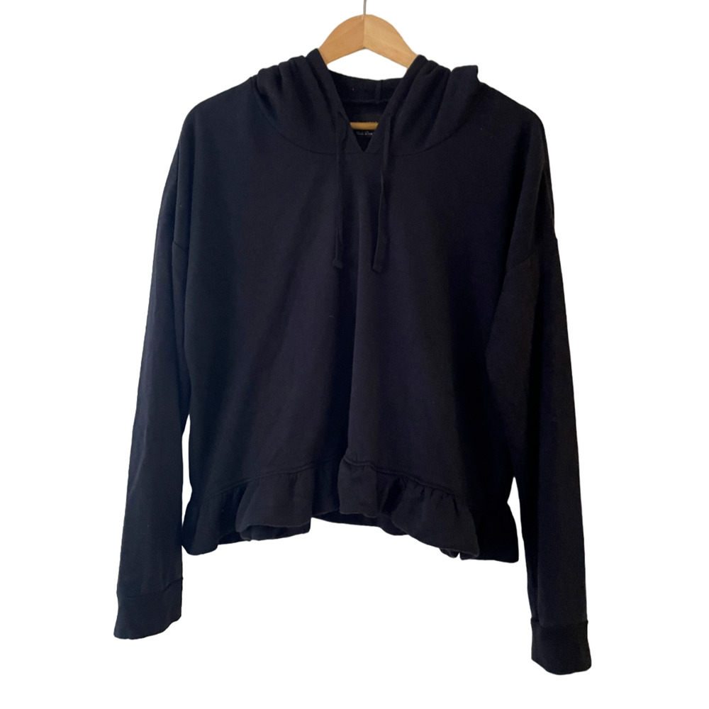Free Press Size XL Ruffle Hem Fleece Hoodie Long Sleeve Drawstring Hood Pullover